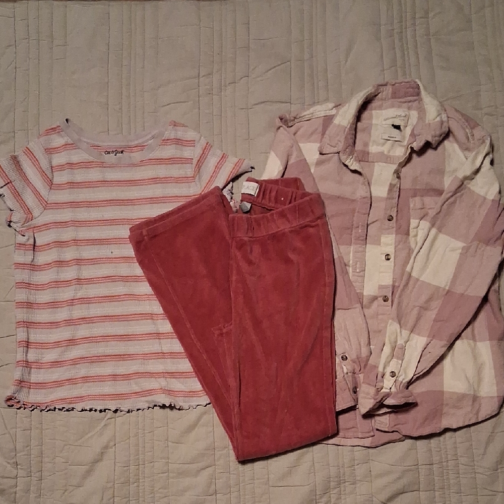 Girls Place Xl Pink and White Striped Kids Tee